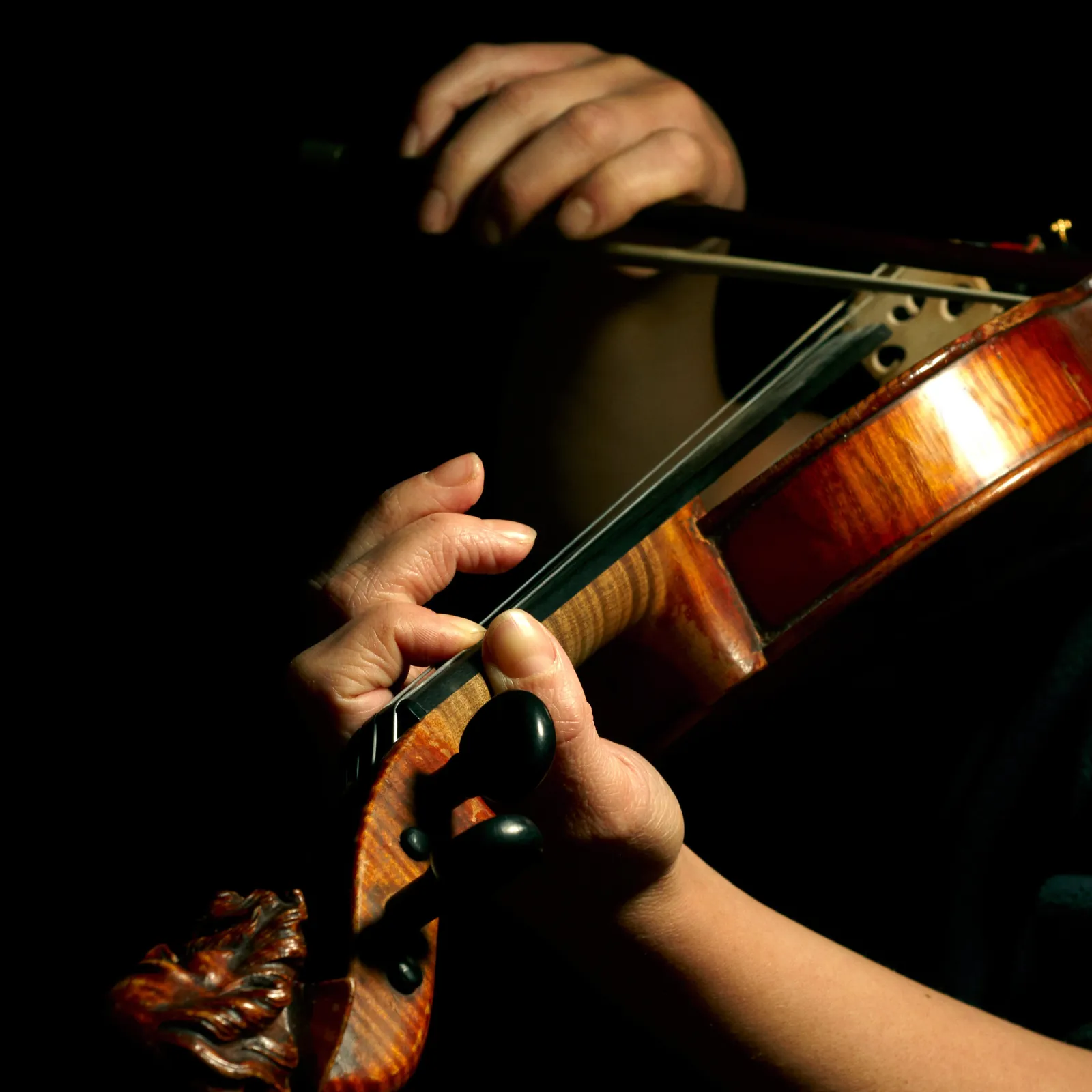 Mains d’une violoniste sur la touche